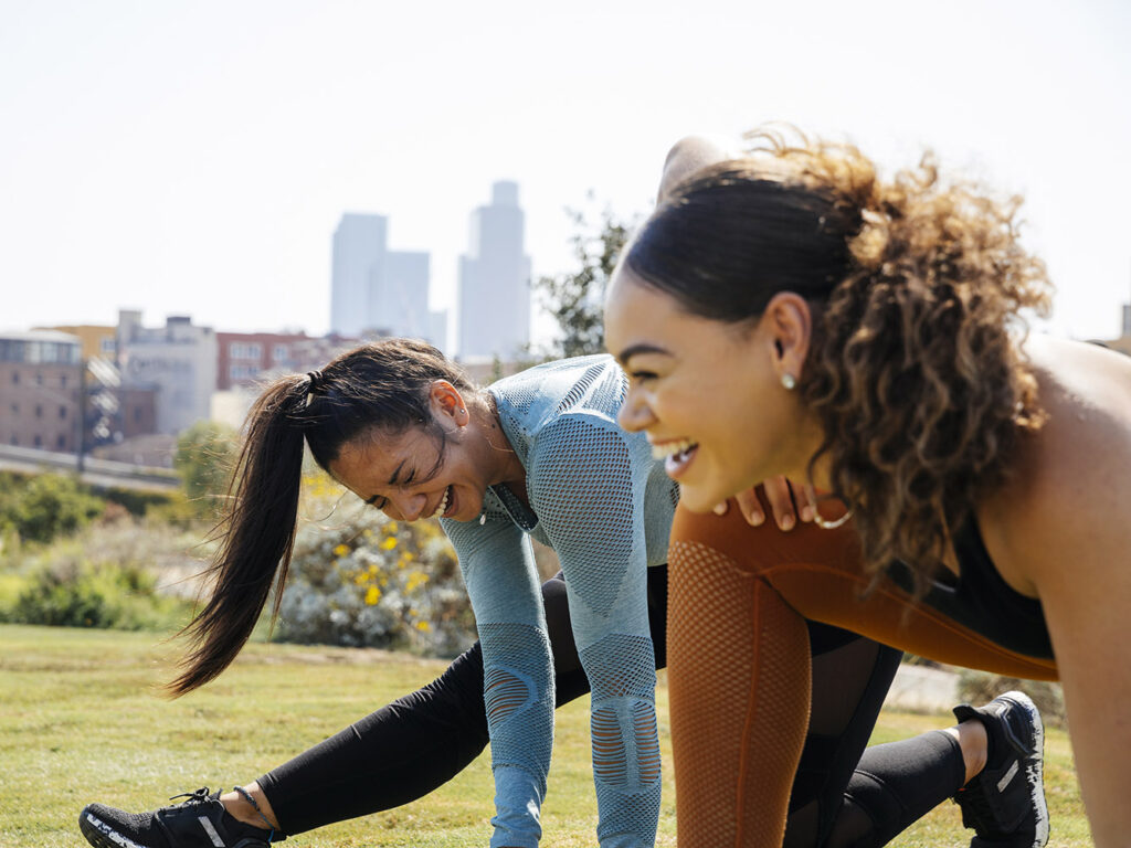 Two women exercising together