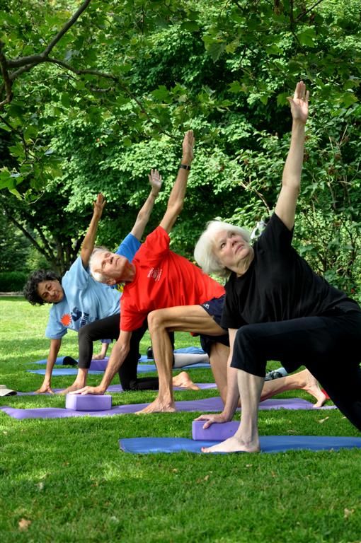 Three old people working out