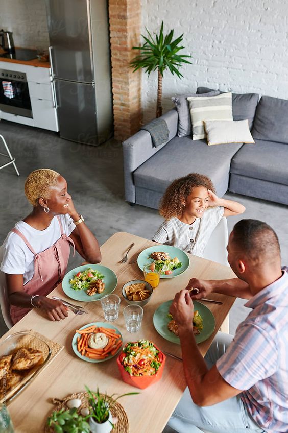 a family eating together