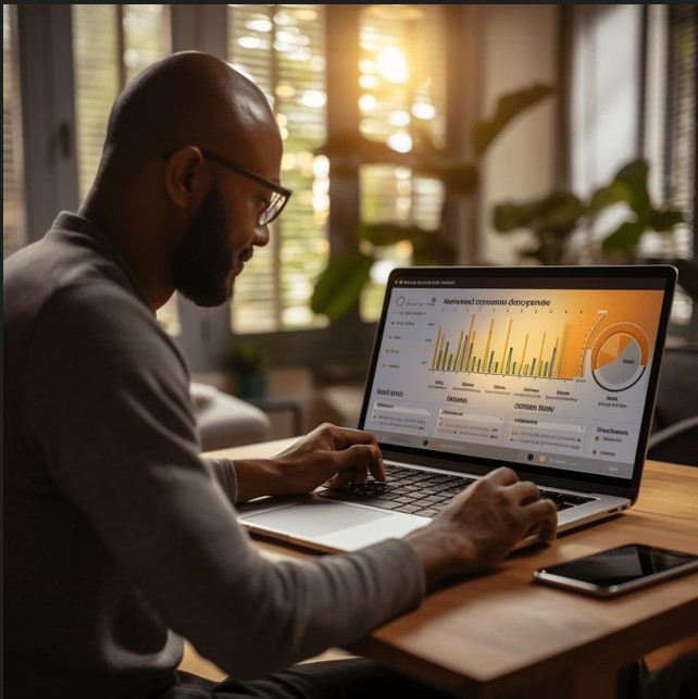 a man working on chart on his laptop