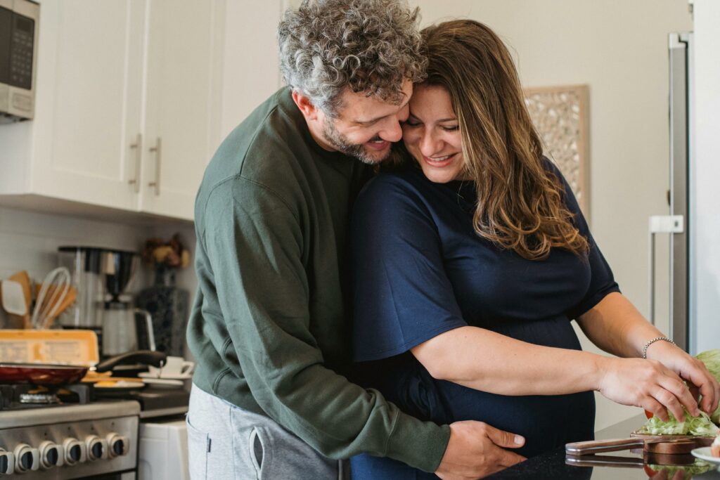 Romantic couple preparing breakfast together