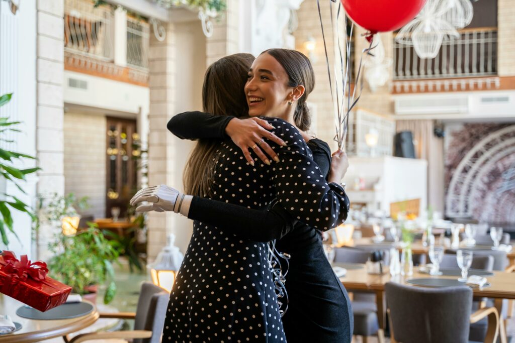 Women hugging each other Happily